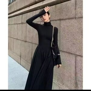 ❤️ Audrey Hepburn Inspired Black Turtleneck Long Sleeved Dress